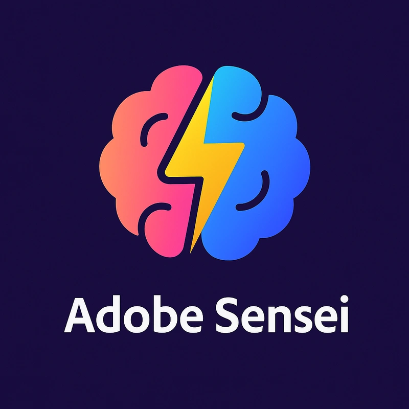 Adobe Sensei logo icon featuring a colorful brain with a lightning bolt in the center, symbolizing artificial intelligence and creative power.