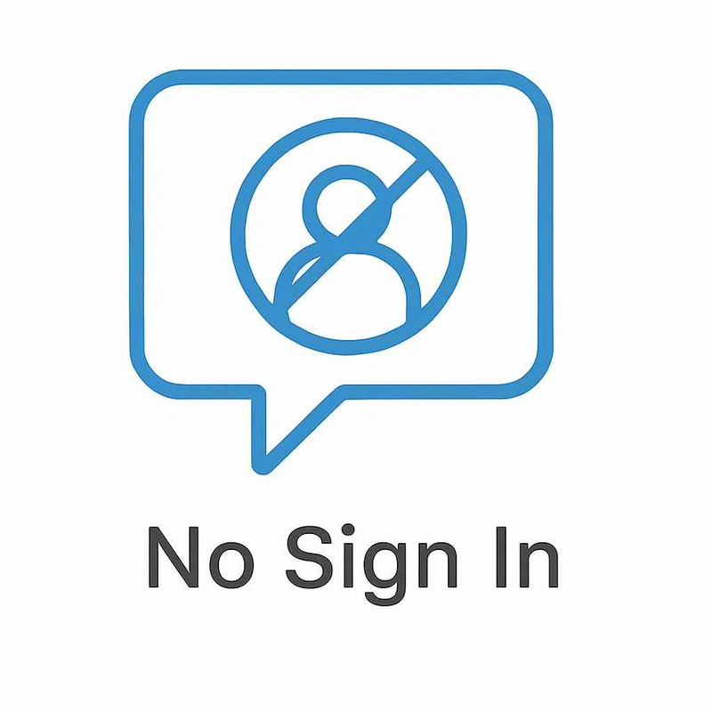 Flat vector icon showing a user profile with a prohibition sign inside a chat bubble, representing Lightroom’s no sign-in requirement feature.