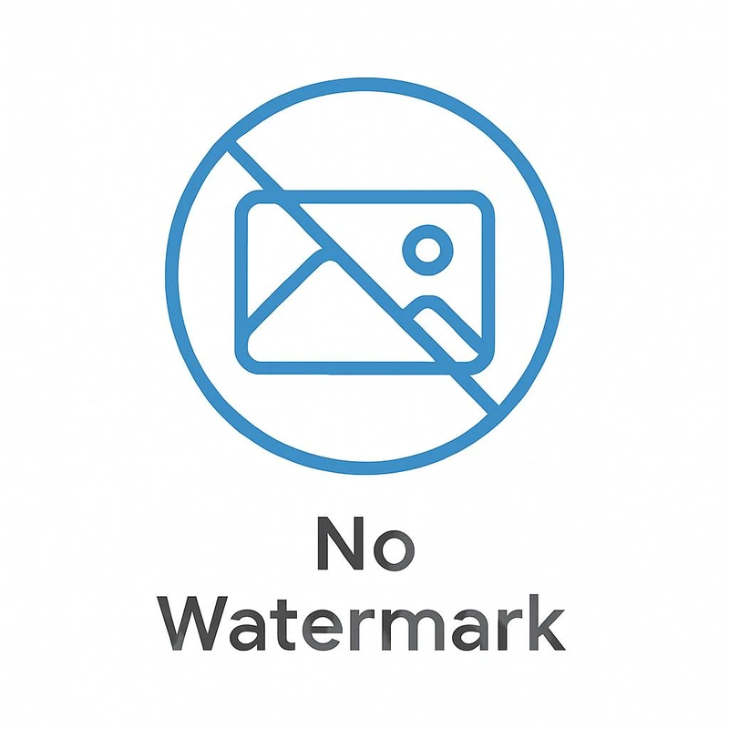 Flat vector icon showing an image with a prohibition sign, representing Lightroom’s no watermark feature.