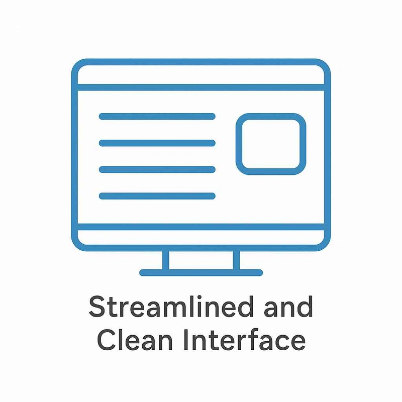 Flat vector illustration icon of a computer screen with simple layout lines, representing Lightroom’s streamlined and clean interface.