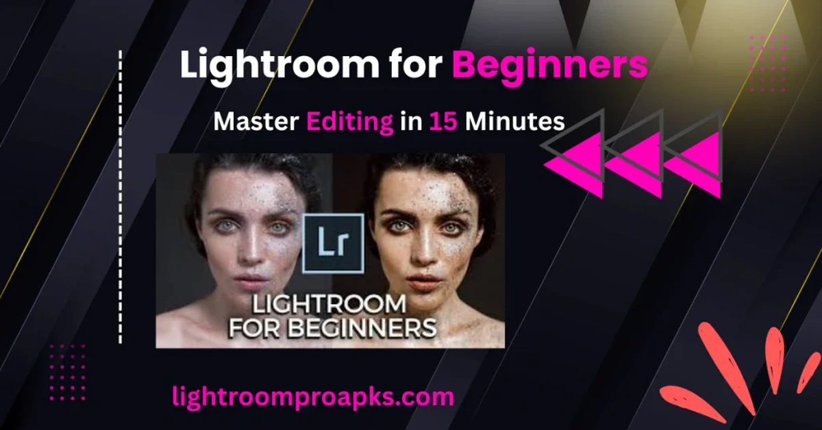 Feature banner for Lightroom beginners tutorial showing before and after portrait editing, resized to 1200x628 for optimal display.