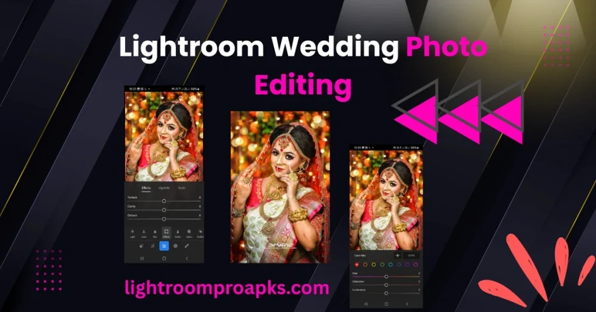 Lightroom wedding photo editing banner optimized for feature image size 1200x628, showcasing bridal retouching with Lightroom tools.